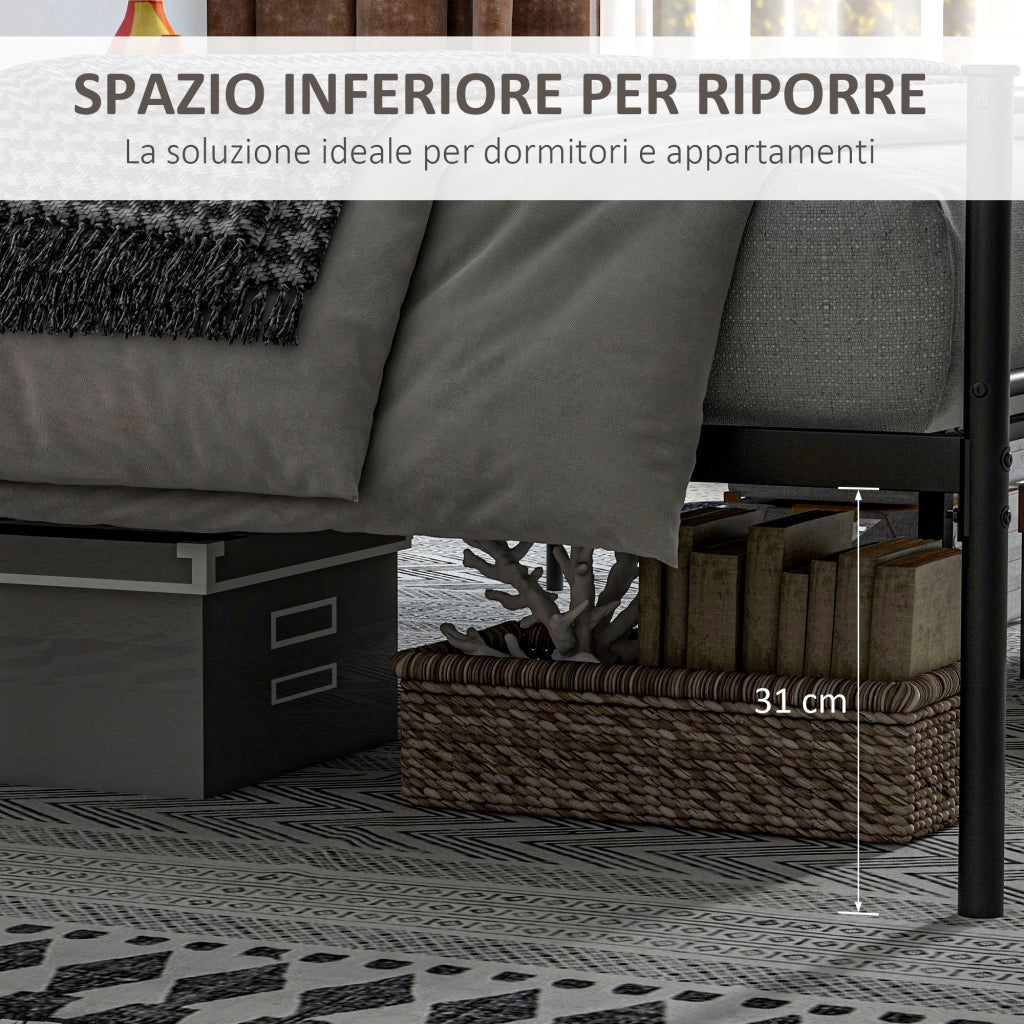 Letto Matrimoniale in Acciaio con Testiera e Pediera ¨C zephmum ¨C Nero 160x200 cm