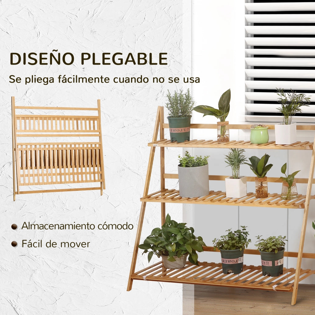 Scala per Piante in Bamb¨´ Pieghevole per Interni ed Esterni ¨C zephmum ¨C 100x39x97 cm Naturale