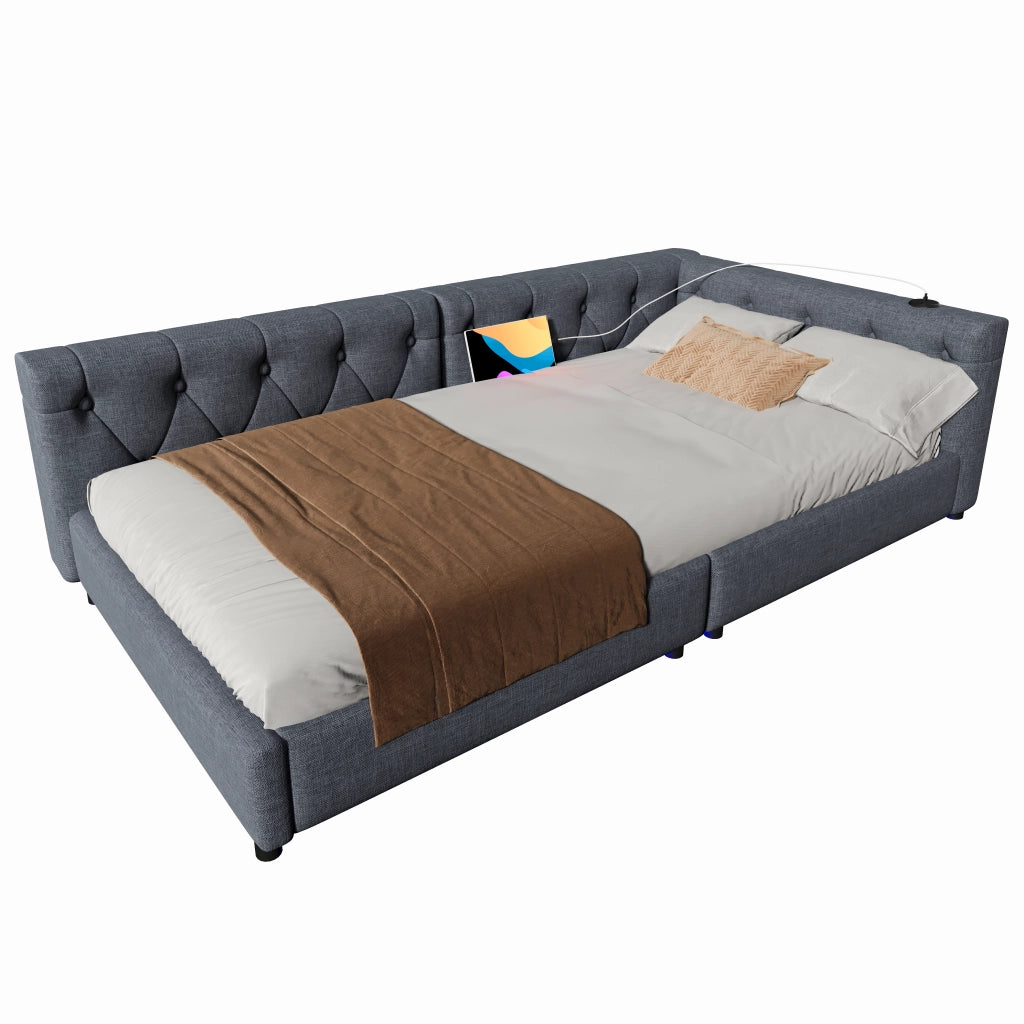 Letto divano con rete a doghe in lino grigio 90x200 cm