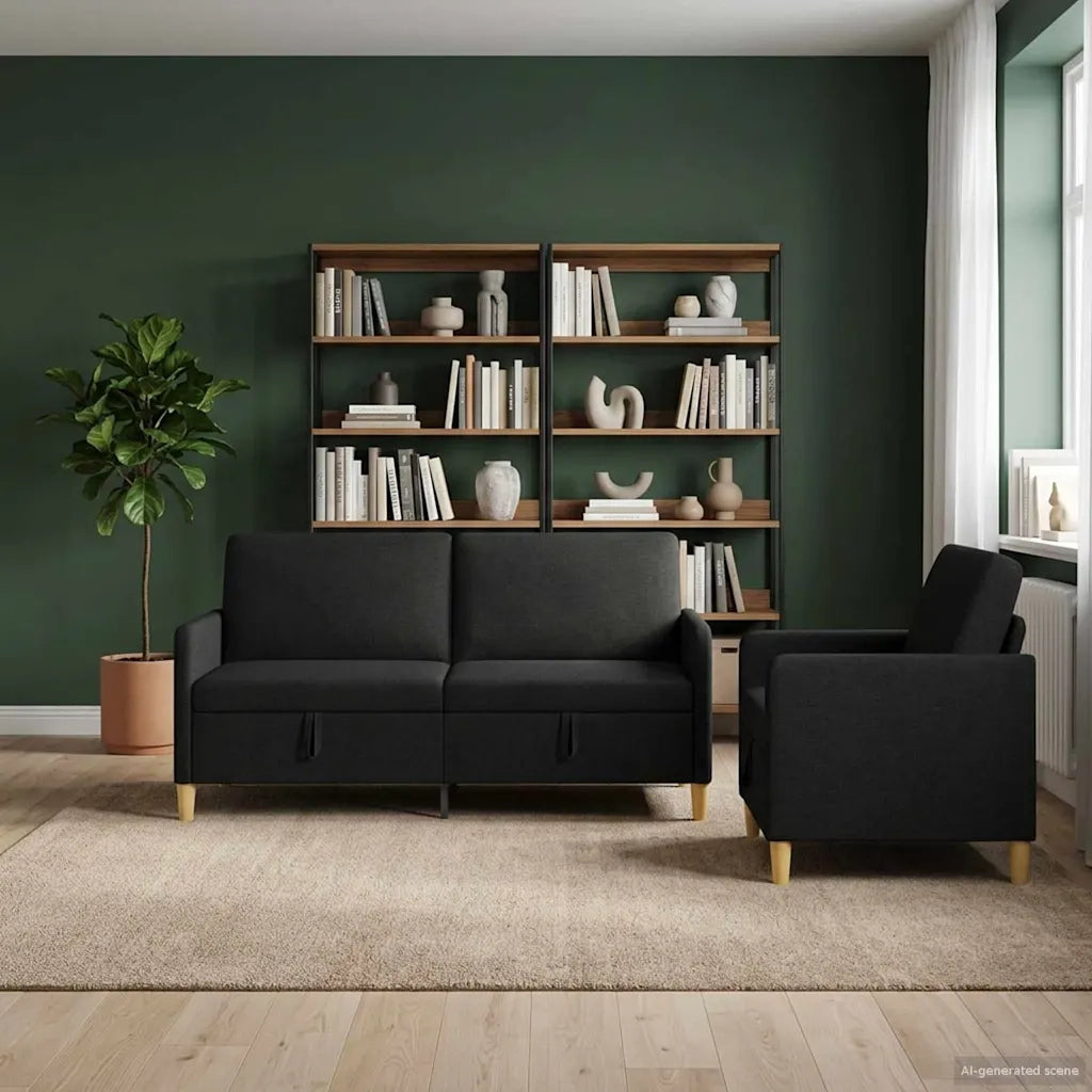 Set di Divani con Storage 2 pcs Nero Poliestere 3429206