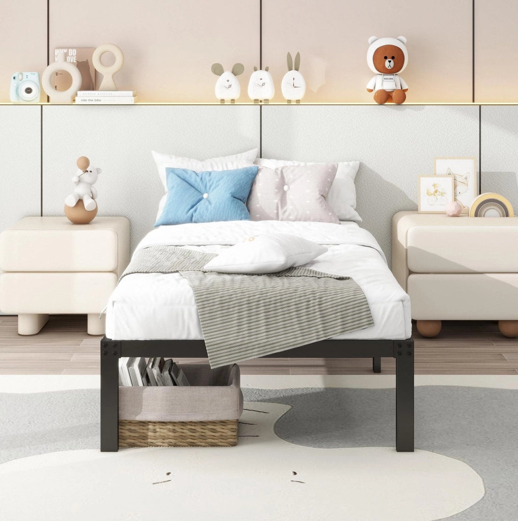 Letto singolo in metallo 90x200 cm nero con rete a doghe