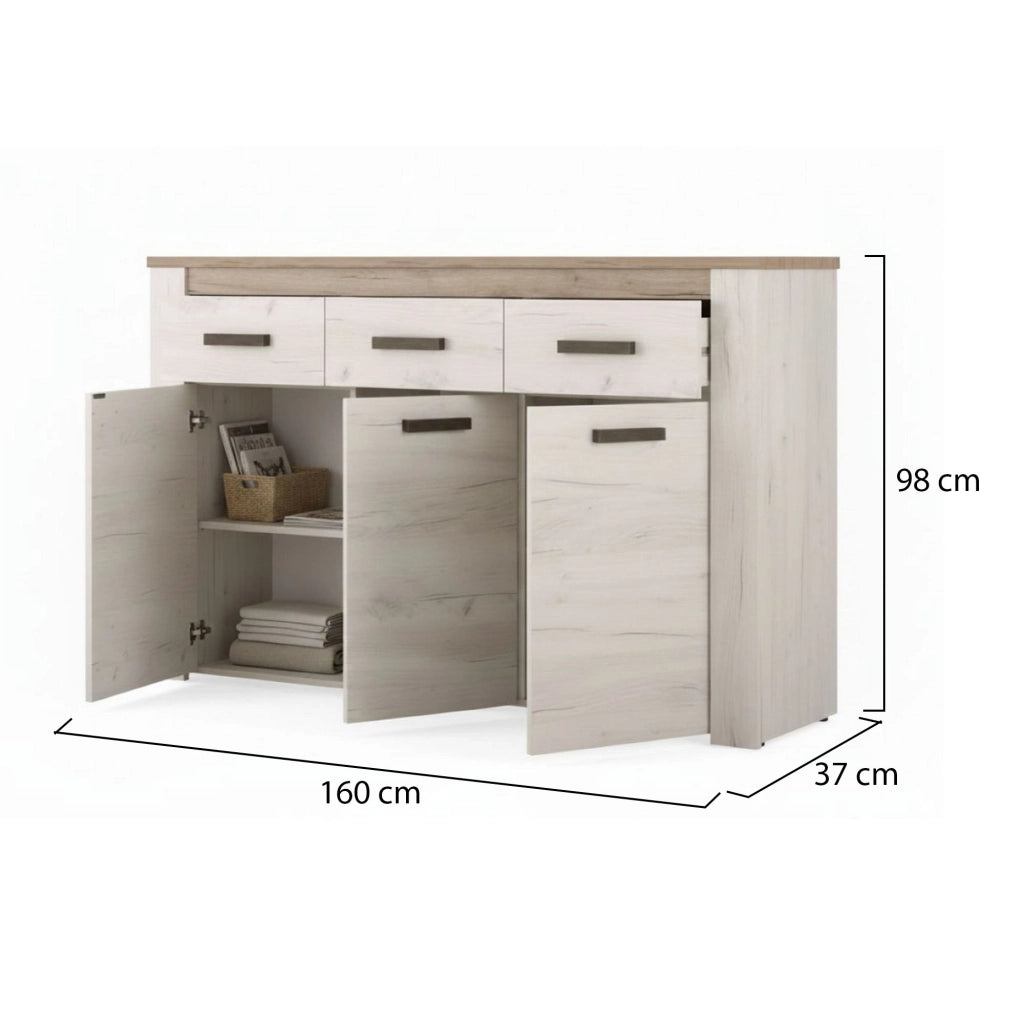 Madia Scena, Credenza 3 Ripiani, 160x36.5x98h cm Bianco Larice