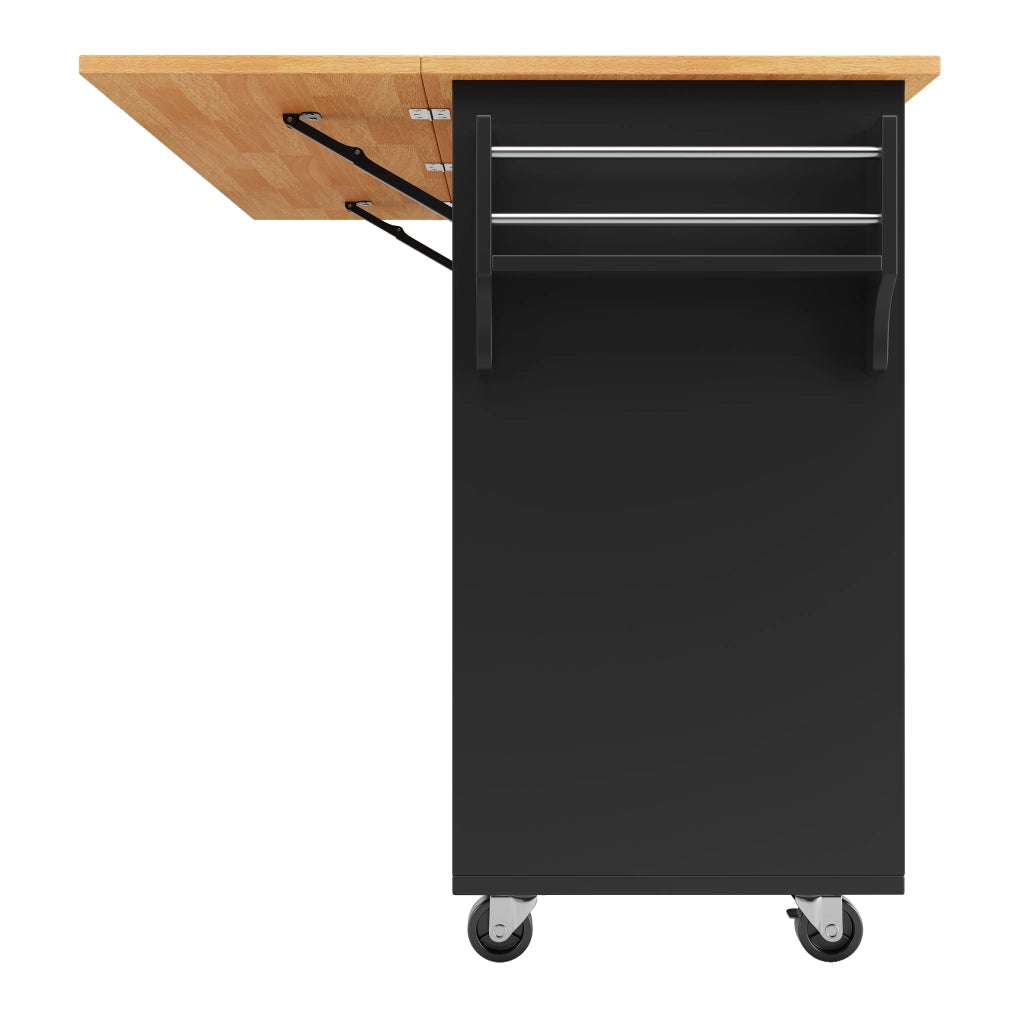 Carrello da Cucina con 8 Cassetti; 1 Anta; Ripiano Regolabile; Piano Ribaltabile e Ruote; in MDF; Nero; 122x46x91;5 cm