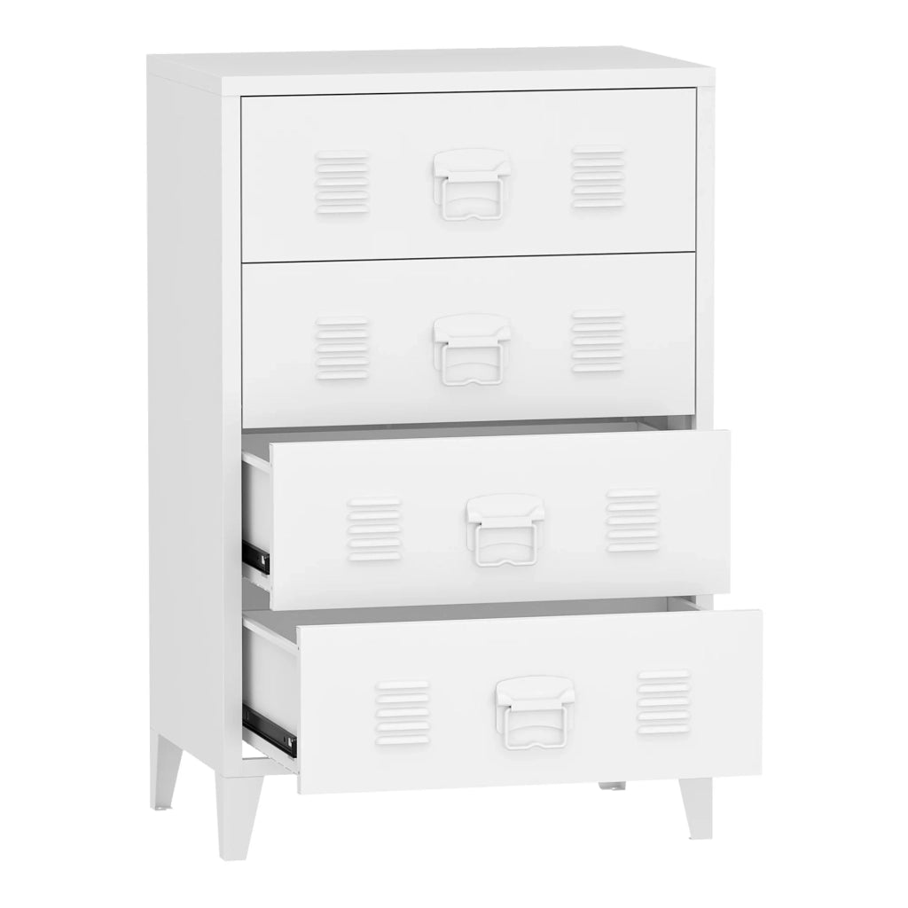 Elegante cassettiera pratica cassettiera in metallo hämeenlinna con 4 cassetti in acciaio 92 x 80 x 40 cm bianco 03_0006838