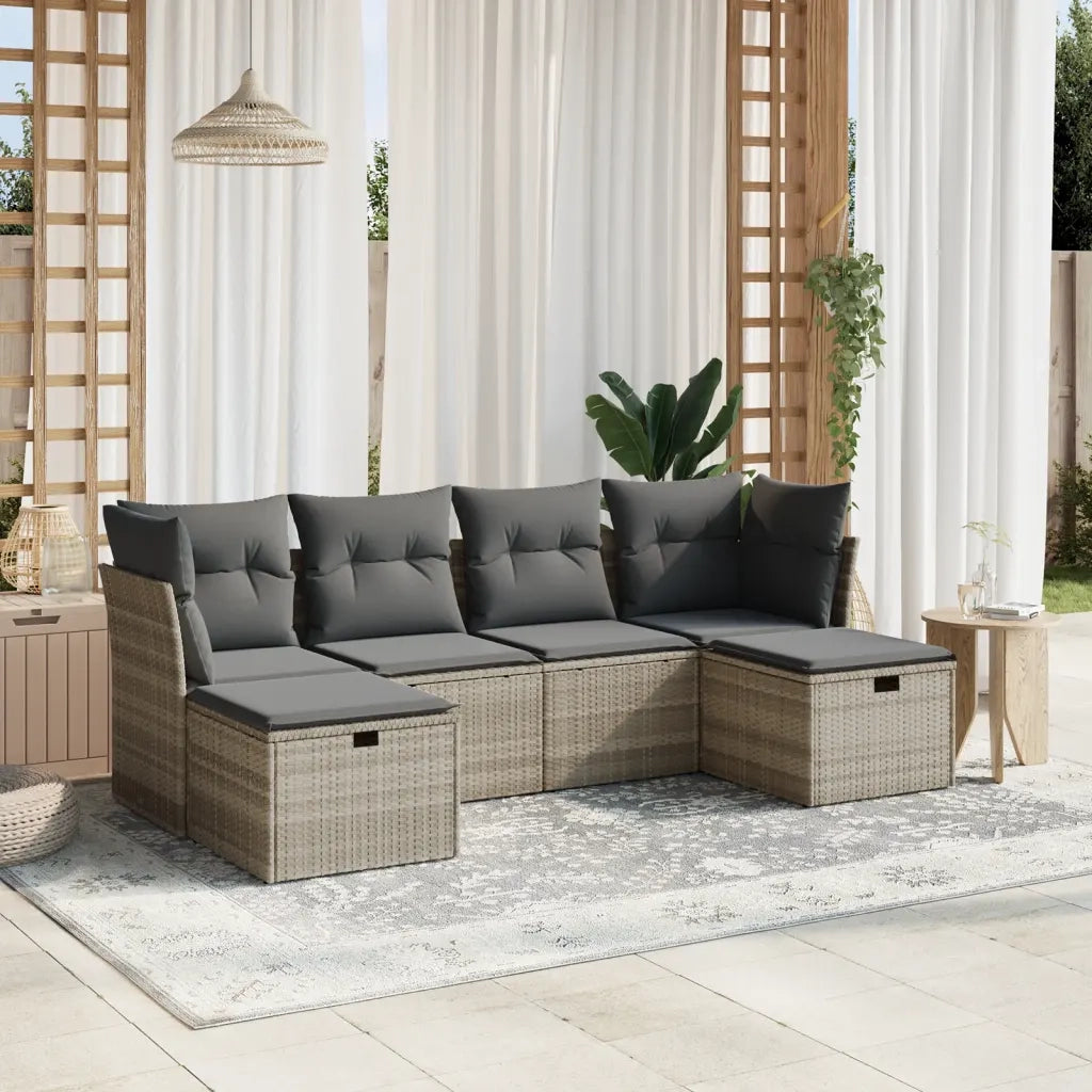 Set Divano da Giardino 6pz con Cuscini Grigio Chiaro Polyrattan 3263238