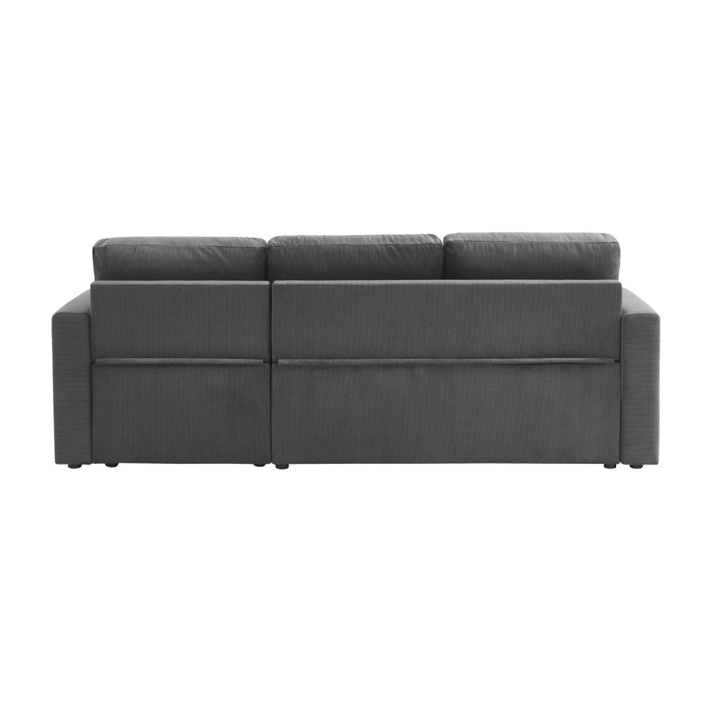 Divano letto angolare reversibile in velluto a coste, 3 posti, grigio