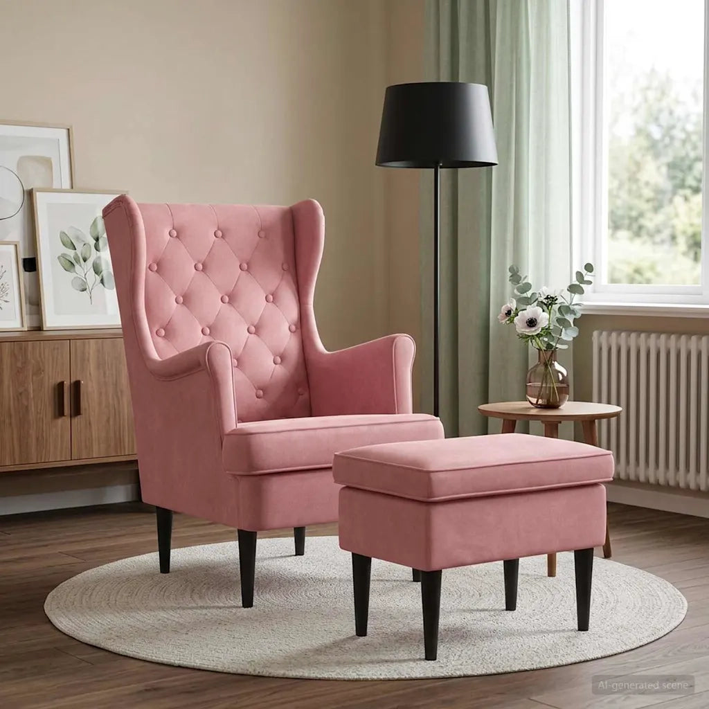 Poltrona con Ottomano 2 pz Rosa Velluto 3418822