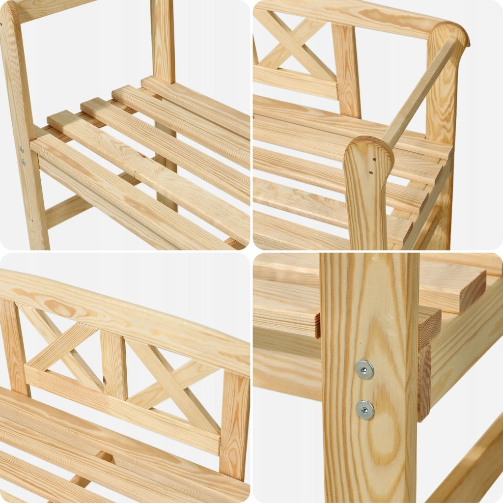 Panchina da giardino in legno KADAX con schienale, 119 cm, per giardino e terrazzo, colore naturale.