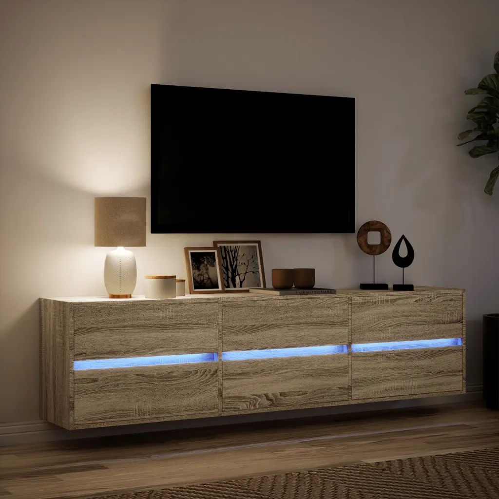 Mobile TV a Parete con LED Rovere Sonoma 180x31x45 cm 3307935