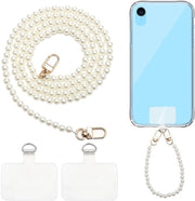 Catena per telefono 120 cm - Cavo di collegamento per telefono 30 cm - Catena di perle - Maniglia - Elementi di innesco trasparenti - 2 pezzi - Catena per telefono mobile
