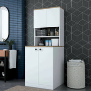 Armadio multiuso grande Marty, Mobile multifunzionale, Mobiletto scarpiera, Guardaroba porta scarpe, 70x73h184 cm, Bianco e Noce