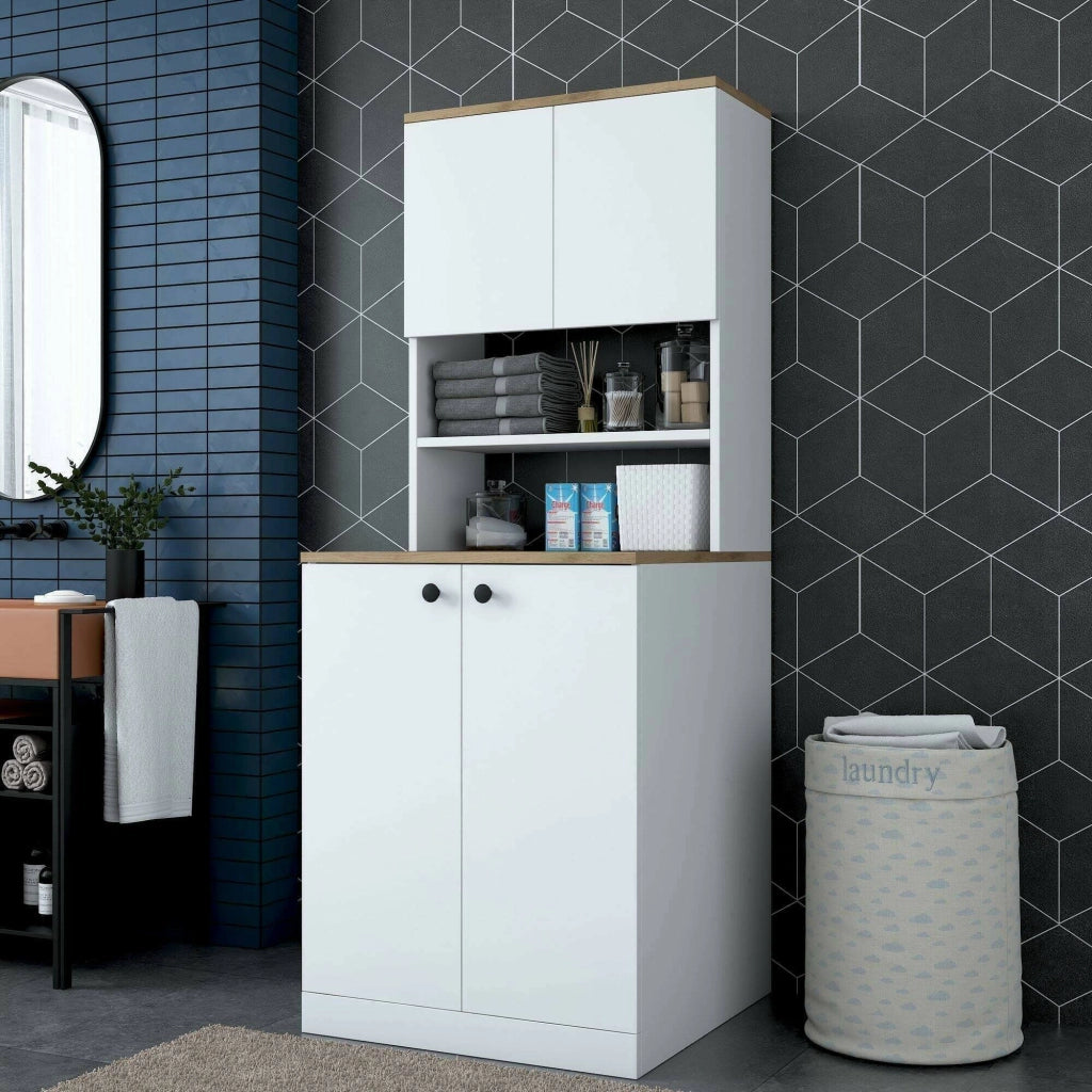 Armadio multiuso grande Marty, Mobile multifunzionale, Mobiletto scarpiera, Guardaroba porta scarpe, 70x73h184 cm, Bianco e Noce