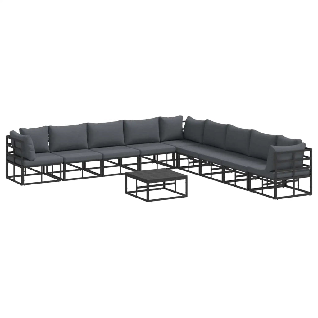 Set Divano da Giardino con cuscino 10 pcs Nero Alluminio