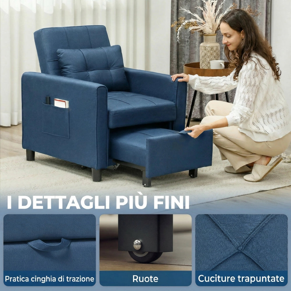 Poltrona Letto Pieghevole con Schienale Regolabile e Cuscino, Blu