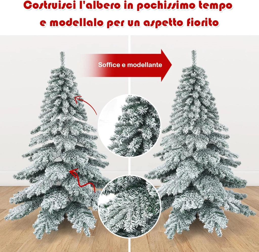 Albero di Natale Innevato 180/230cm, Albero di Natale con 657/1313 Rami Folti e Base di Metallo con Cuscinetti Antiscivolo, Decorazione Natalizia per Casa, Ufficio e Negozio (180 cm)