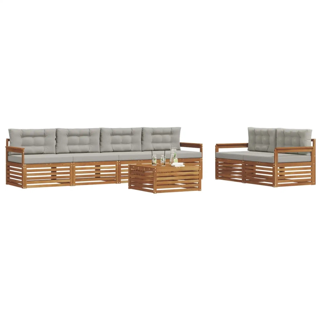 Set di divani da esterno 7 pcs Grigio Naturale e Chiaro