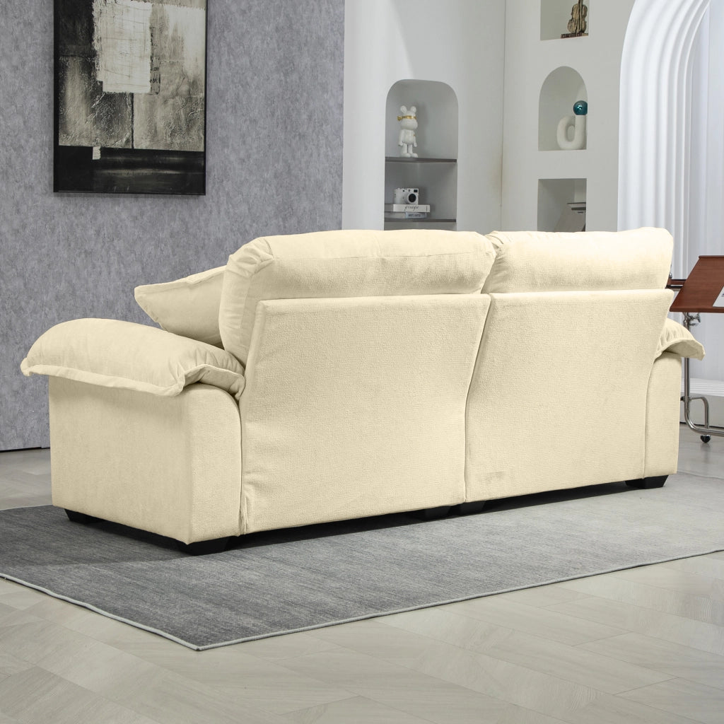 Divano 2 posti in ciniglia con cuscini a doppio strato e seduta profonda beige 214 × 89 × 93 cm