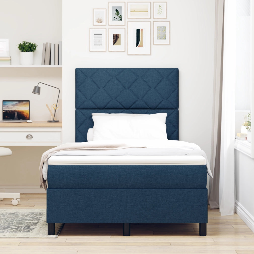 Letto Box Spring con Materasso e Luce Blu 120x190 cm in Tessuto