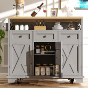 Isola cucina 118x43-80x98 cm con piano pieghevole e ruote in MDF e metallo grigio