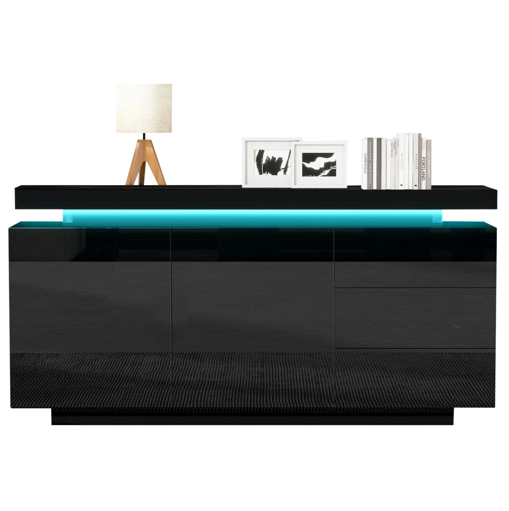 Madia LED 140x35x72,5 cm con 2 ante e 3 cassetti, nero HAVRYA
