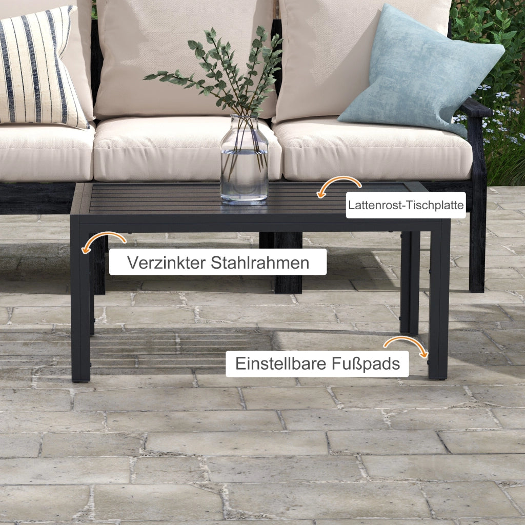 Comodino rettangolare in acciaio; ideale per balcone o giardino. Impermeabile. Dimensionei: 101;5 x 61 x 46 cm. Coloreee: nero.