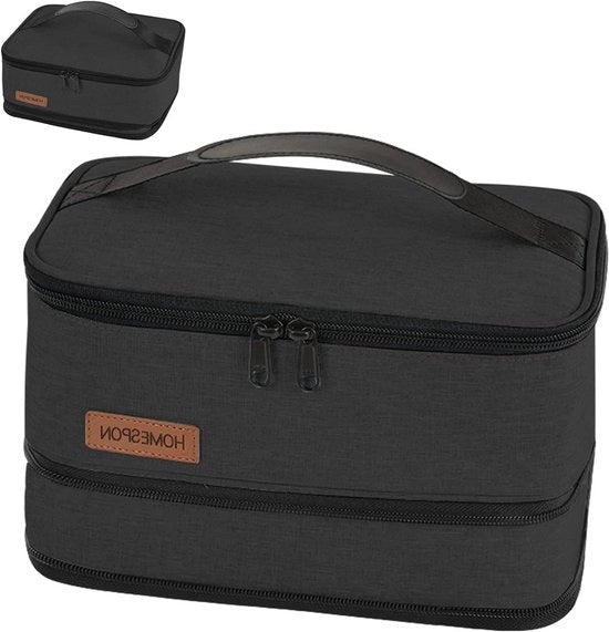 Borsa per pranzo espandibile - ideale per scuola e lavoro - nera - con isolamento