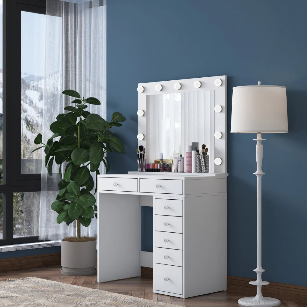 Mobile da Trucco Cocchiara, Toeletta Specchio Incluso, 90x45x153h cm Bianco