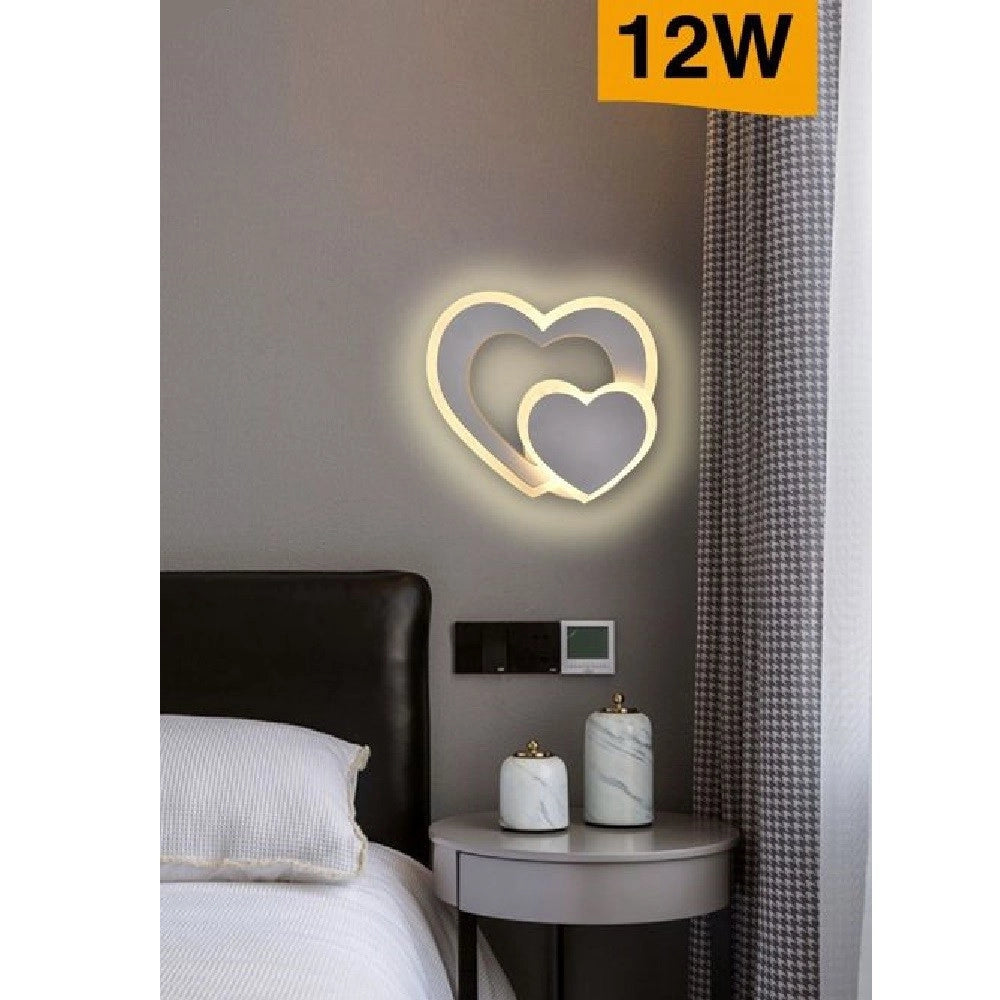Trade Shop - Applique Muro Led Interno Moderno Doppio Cuore 12 W Luce 3000k 4000k 6500k E83-b -