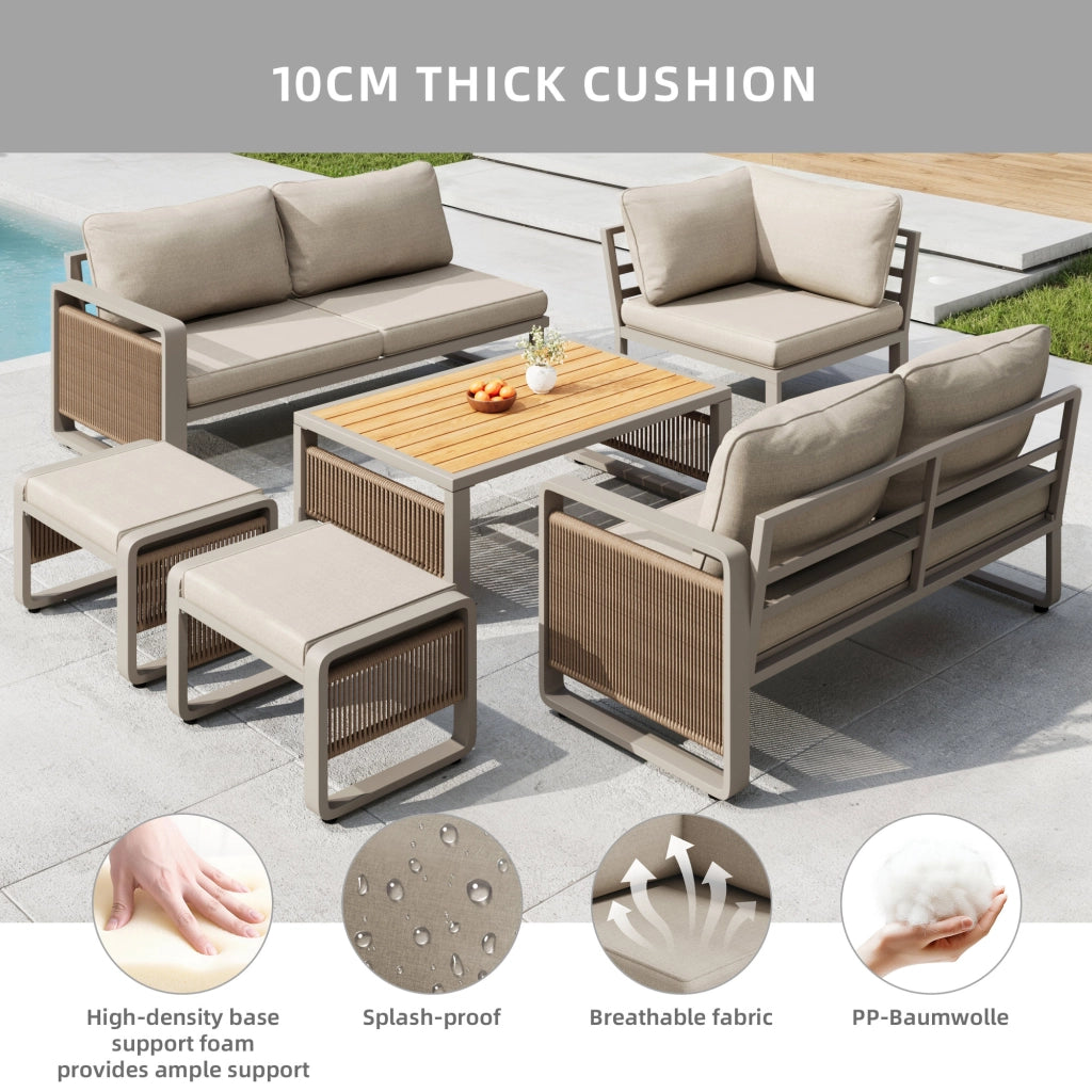 Set Divani da Giardino per 6-7 Posti con Cuscini ¨C MINIMAL ¨C Angolare, Rattan, Beige