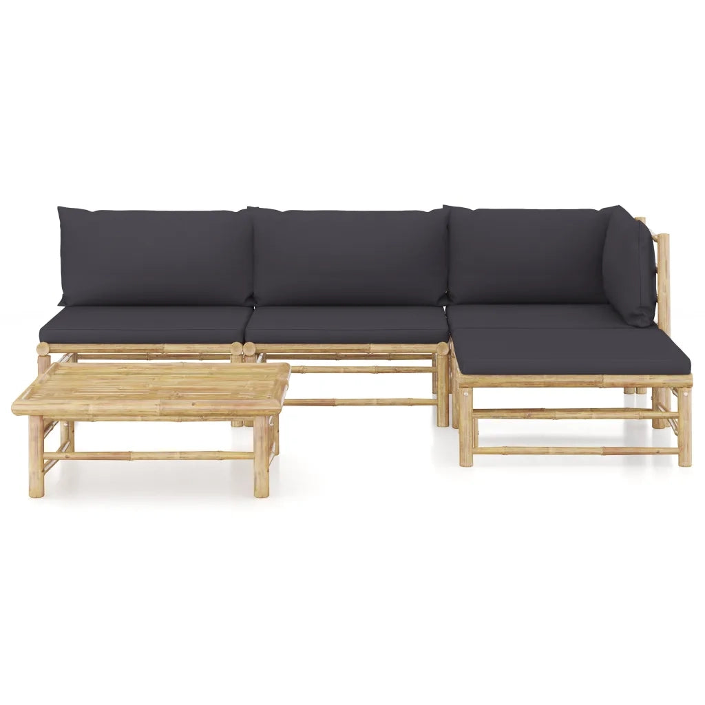 Set Divani da Giardino 5 pz con Cuscini Grigio Scuro in Bambù 3058192