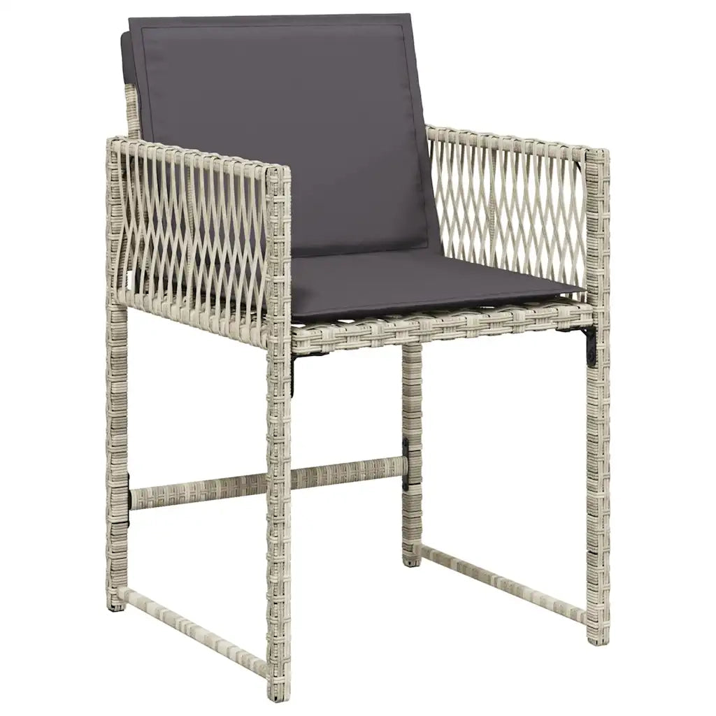 Set Pranzo da Giardino 9pz con Cuscini Grigio Chiaro Polyrattan
