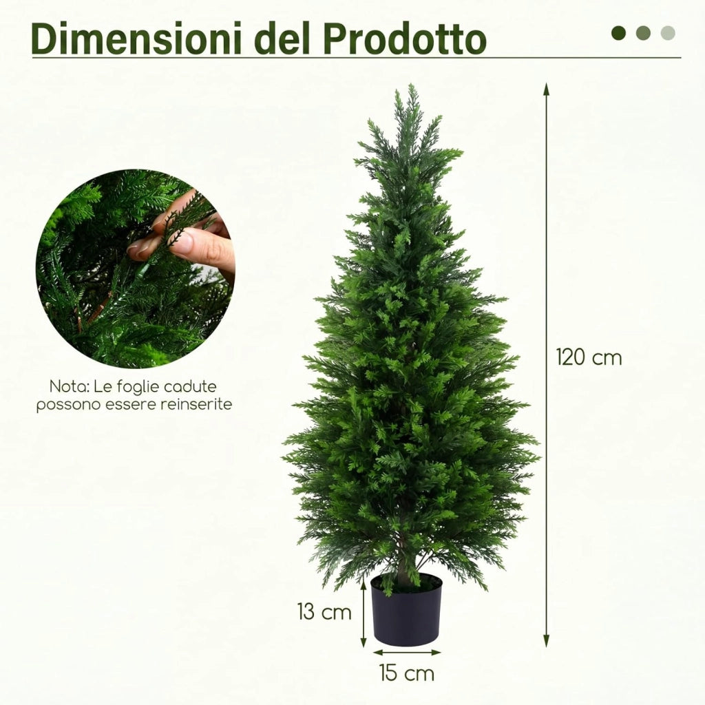 Set di 2 Alberi Artificiali di Cedro, Albero Artificiale in Vaso con Cemento e Fondo Rinforzato, Resistenti al Sole, Pianta Topiaria Finta da Interno e Esterno, per Casa e Ufficio (120 cm)