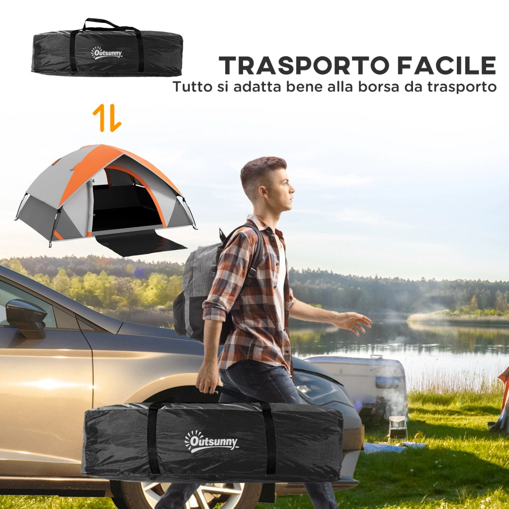 Tenda da Campeggio-Tenda per Escursionismo  2 Posti con Finestra a Rete e Gancio, in Poliestere, 210x150x110 cm, Grigio e Arancione
