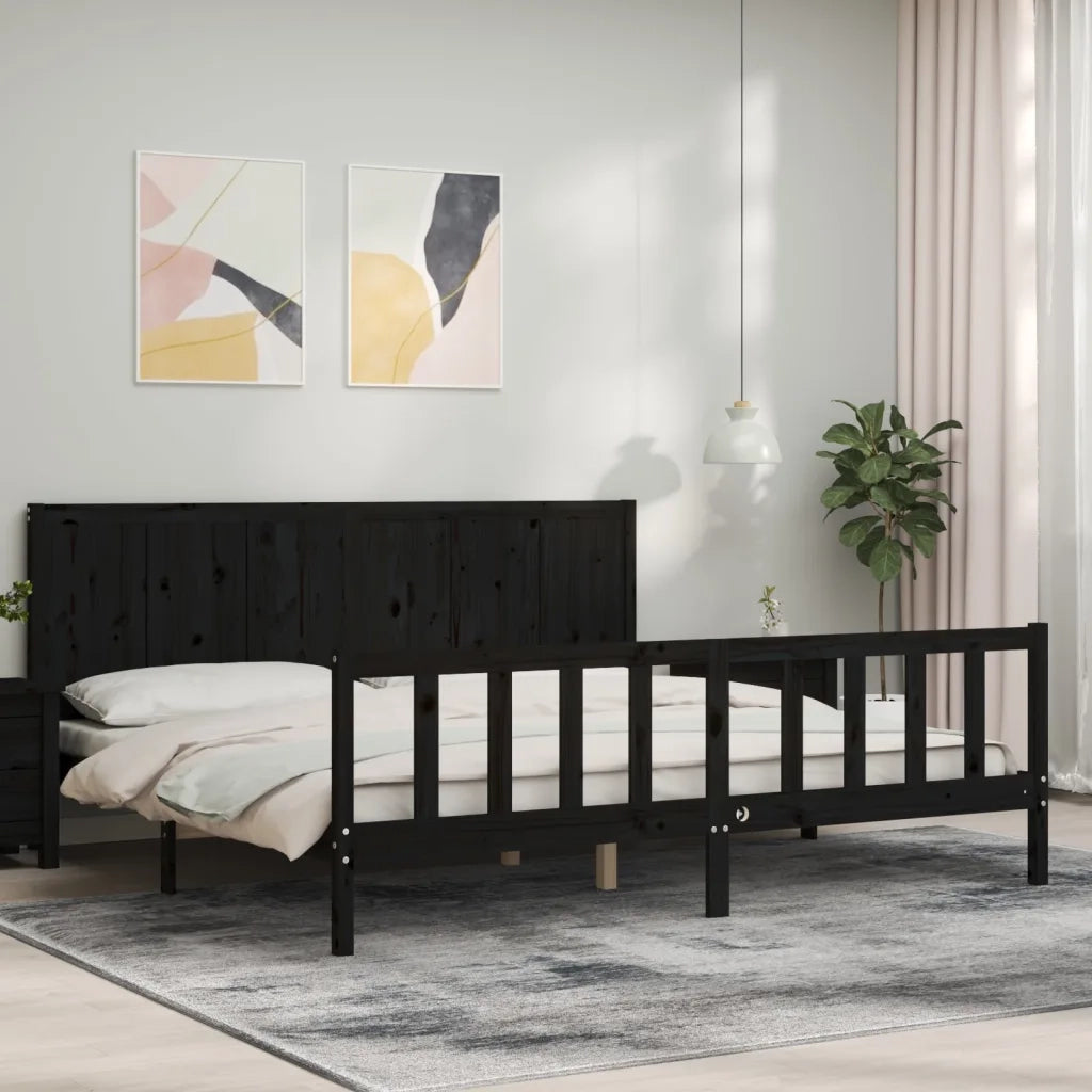 Giroletto con Testiera Nero 200x200 cm in Legno Massello 3192645