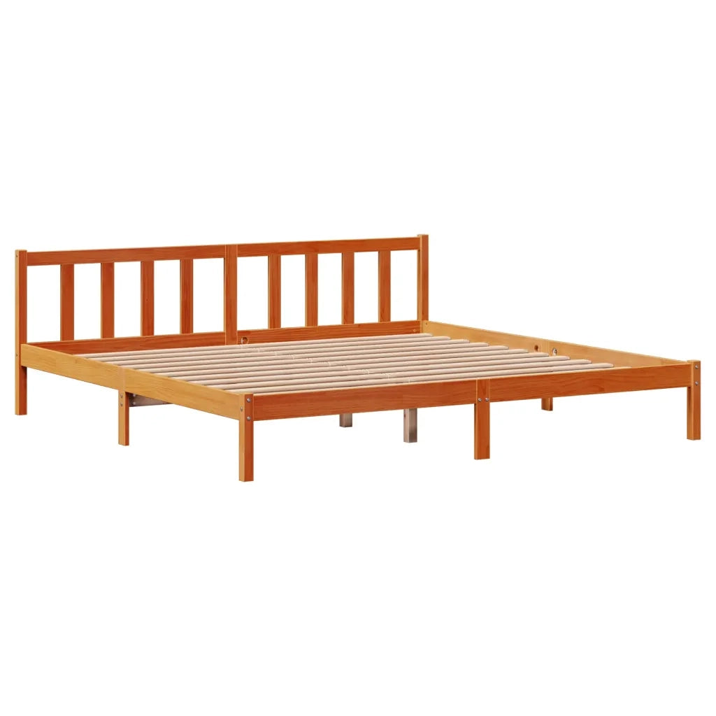 Giroletto con Testiera-Struttura Letto con testiera Marrone Cera 200x200 cm Massello Pino 442190