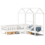 Letto singolo | Letto per adulti | Giroletto con Panca e Tetto Bianco 75x190cm Legno Massello Pino
