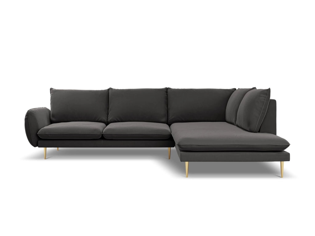 Cosmopolitan Design - Divano angolare destro "Vienna" 6 posti in velluto grigio scuro 