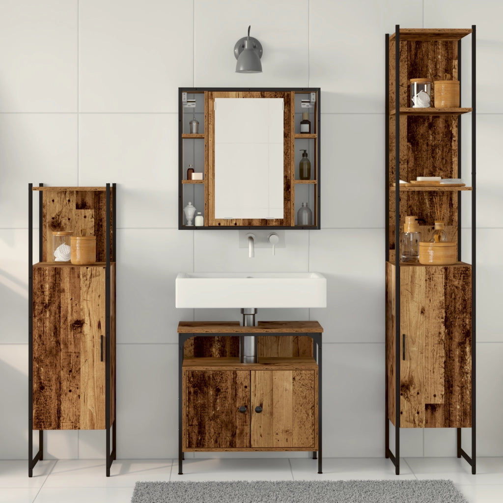 Set di mobili da bagno 4 pezzi in legno vecchio e legno ingegnerizzato