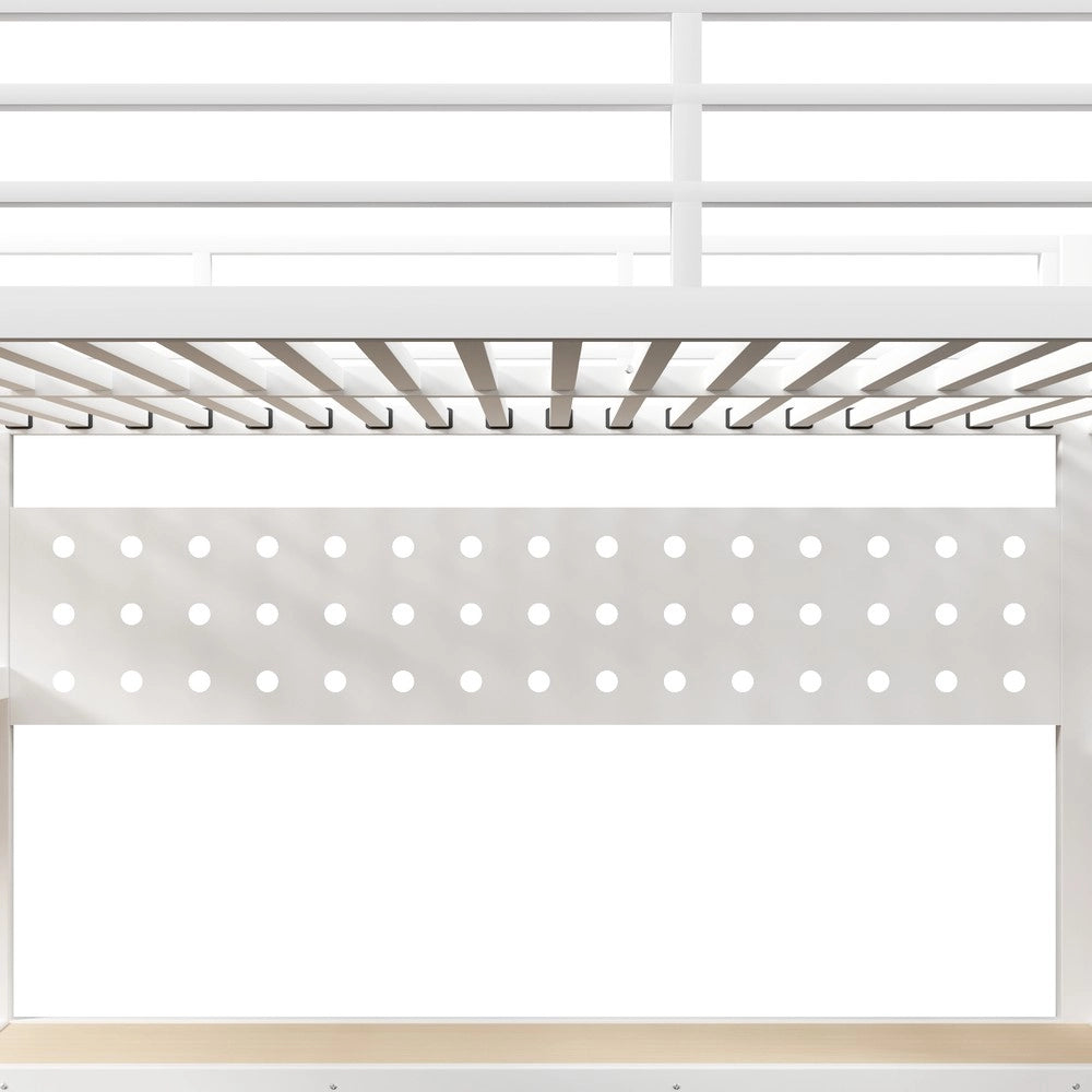 Letto a Soppalco con Scrivania, Cassetto, LED e Presa ¨C Xylo ¨C Metallo Bianco 140x200