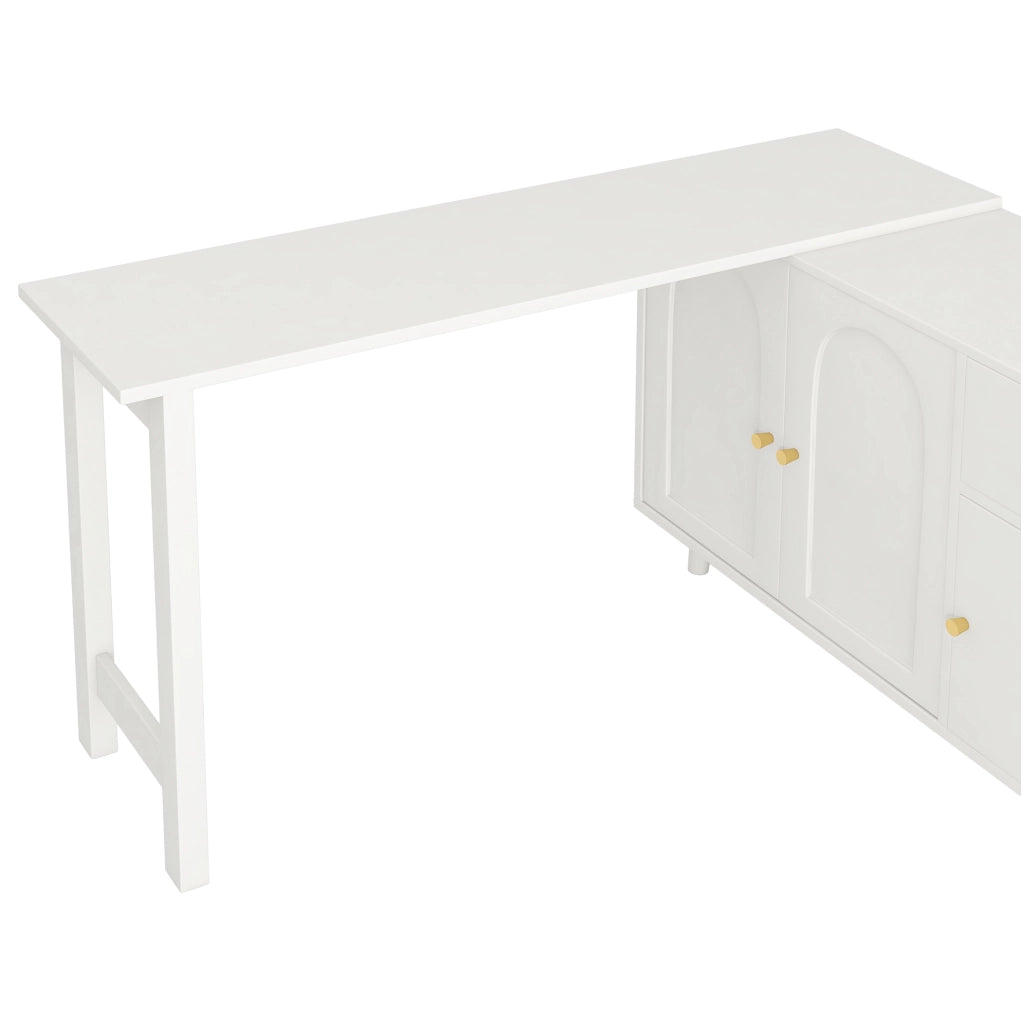 Scrivania 2 in 1 120x40x74.5 cm girevole con 3 ante e 1 cassetto in pannello truciolare bianco