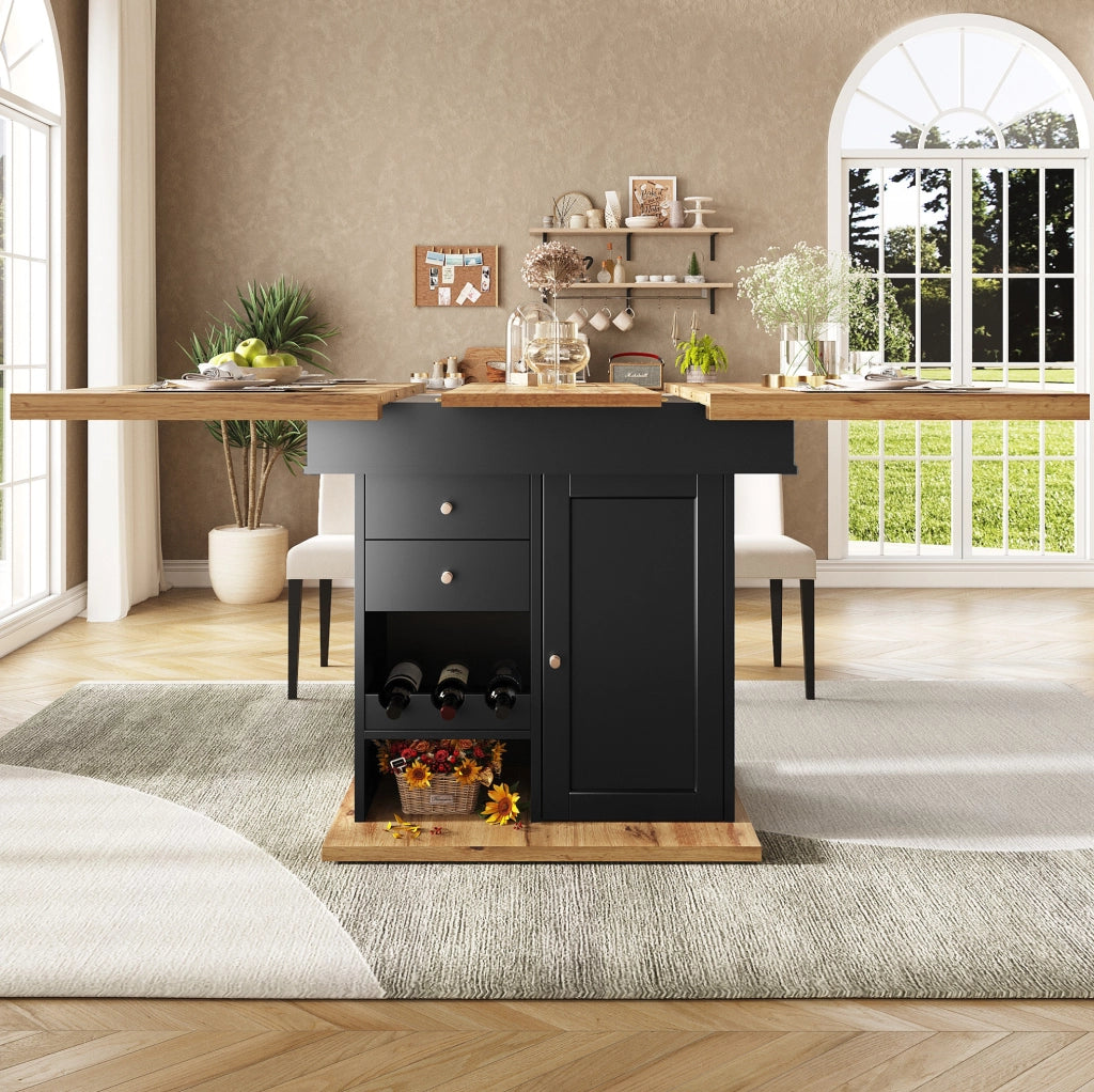 Tavolo allungabile 110-140x80x75 cm;in MDF e metallo; nero e naturale