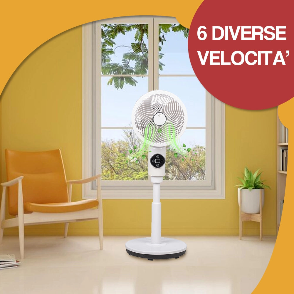 Ventilatore a Piantana 50 W Telecomando 6 Velocità Timer e Base Antiribaltamento