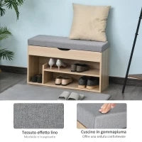 Scarpiera 2 in 1, Panca in Legno con Seduta Imbottita e Scomparto Nascosto, per Entrata/Ingresso, 80 x 30 x 48cm