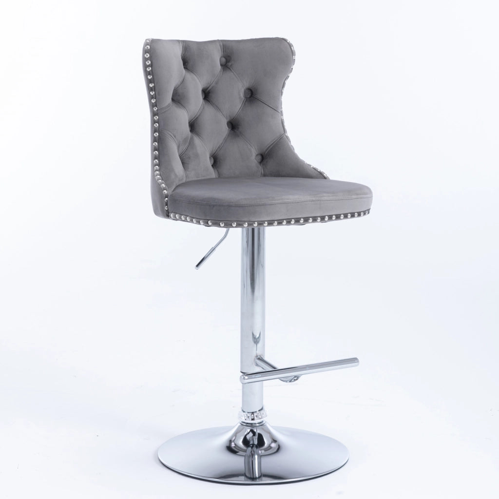 Sgabelli da bar girevoli in velluto con altezza della seduta regolabile da 63,5 a 84 cm, base cromata, schienale imbottito e confortevole, ideali per