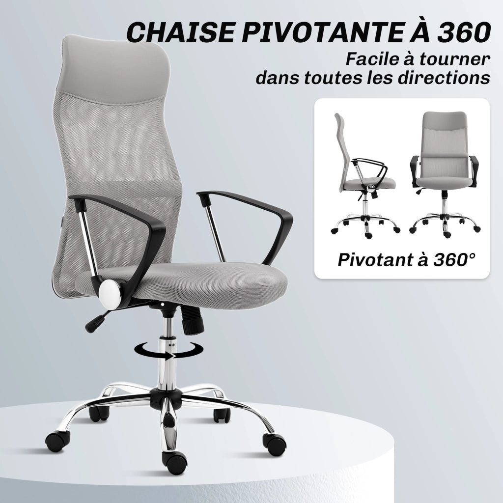 Poltrona da ufficio girevole con schienale ergonomico e altezza regolabile ¨C zephmum ¨C tessuto grigio 63x65x119-119cm