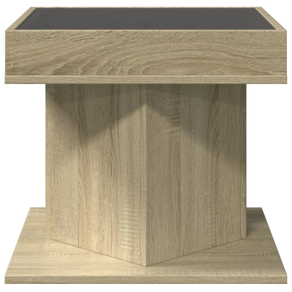 Tavolino Salotto con LED-Tavolino da soggiorno-Tavolo Rovere Sonoma 50x50x45 cm Multistrato 220582