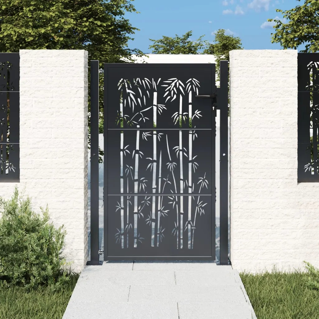 Cancello da giardino antracite 100x125 cm acciaio design bambù 153180