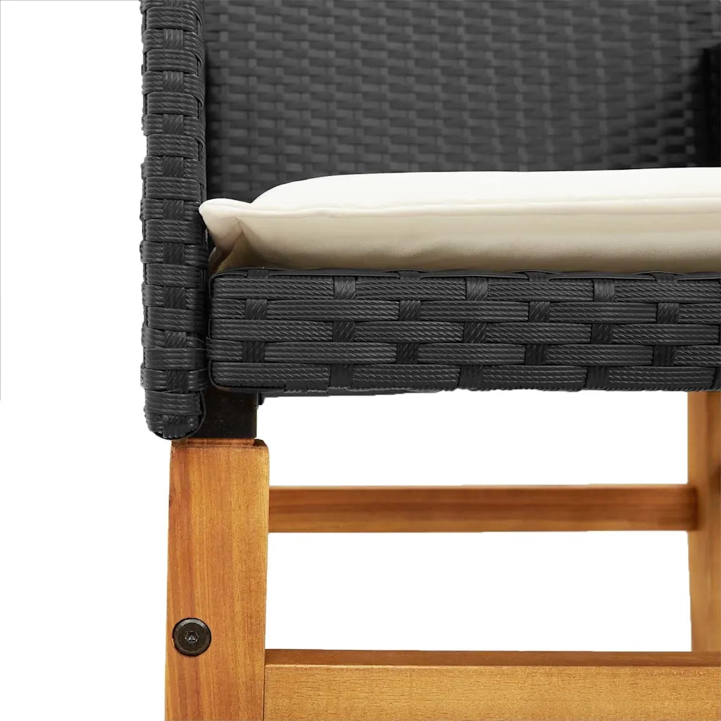 Sedie Giardino con Cuscini 2 pz | Sedie da Esterno Nere Polyrattan e Legno Massello