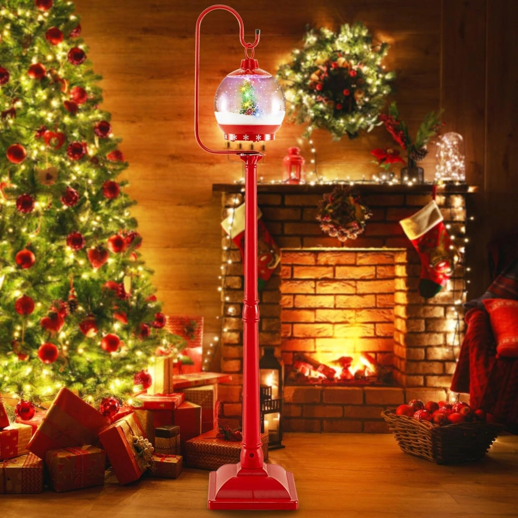 150 CM Lampione Natalizio Musicale, Lampada Festiva con Lanterna a Globo di Neve Attivata dal Suono, Albero di Natale, Babbo Natale, Soldato e Scatole Regalo (Modello 1)