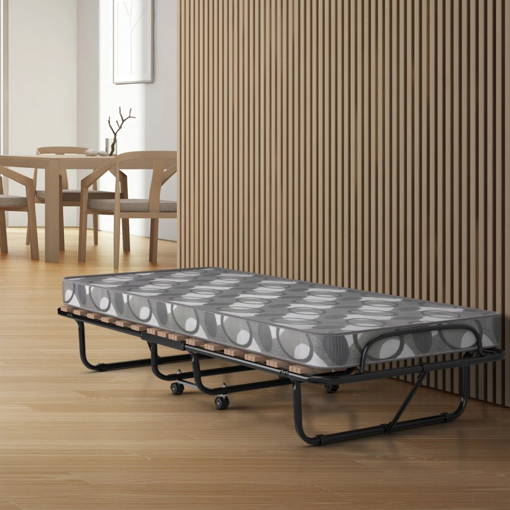 Letto pieghevole con materasso in memory foam spesso, Letto portatile con 4 ruote girevoli 190x80x33cm Grigio-Letti e strutture
